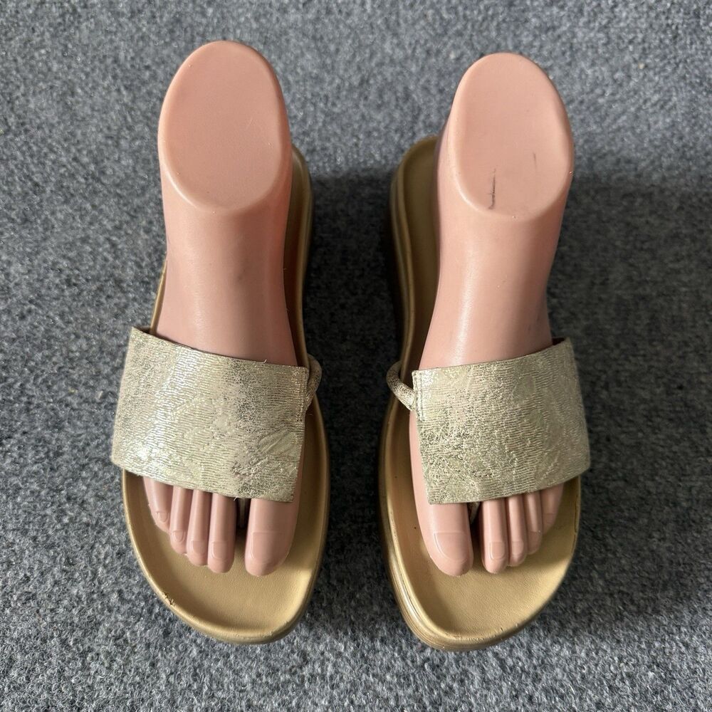 Donald J Pliner Fifi Metallic Leather Finish Wedge Slide Sandals Sz 8 M Platino